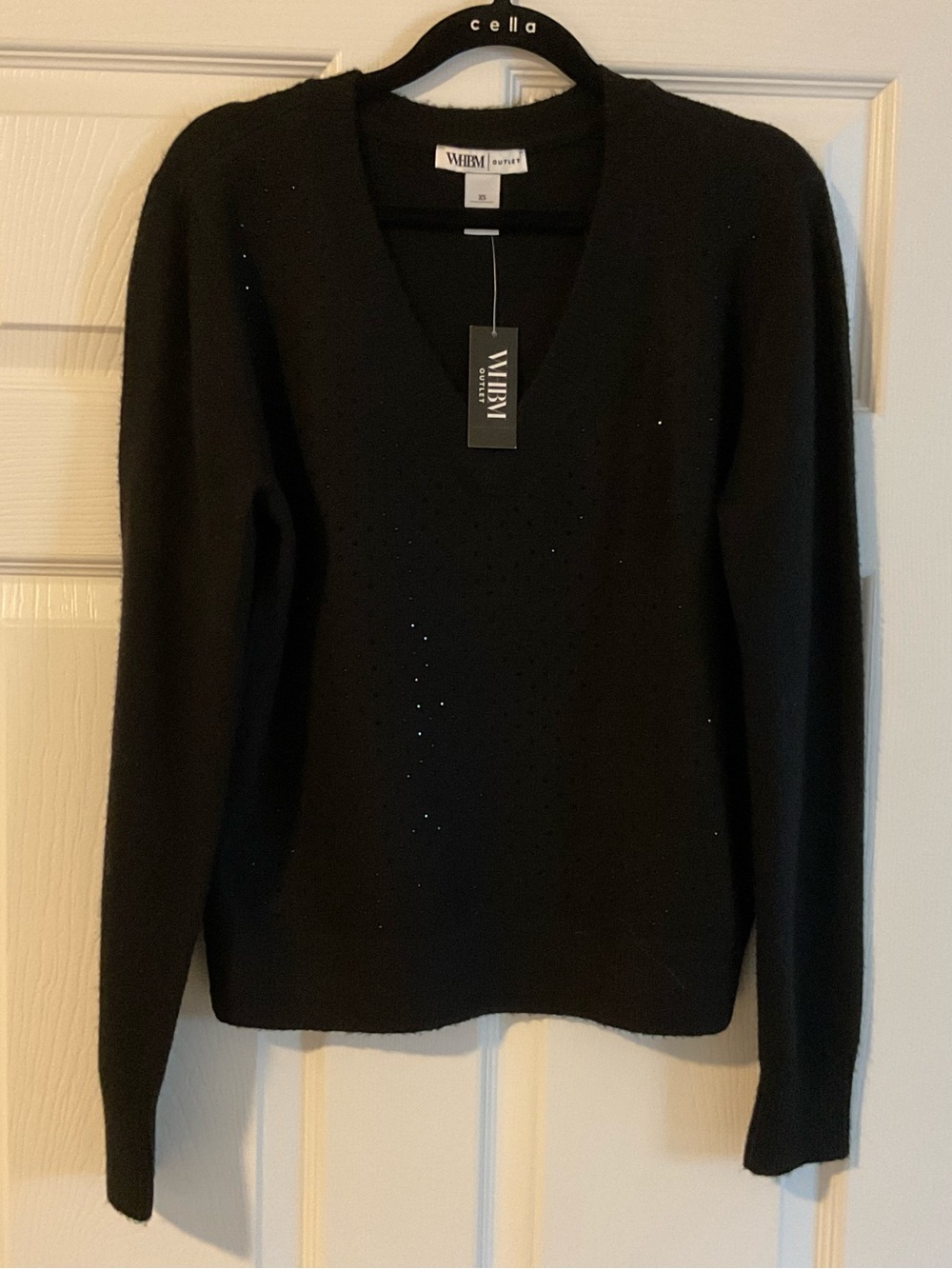 White House Black Market Black V-Neck Sweater with Subtle Sparkle